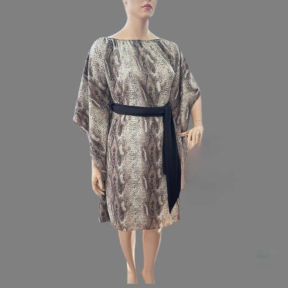 Igigi Kaftan Caftan Size 18/20 Neutral Brown Beige Snakeskin Print Midi Sash NWT - Picture 10 of 15